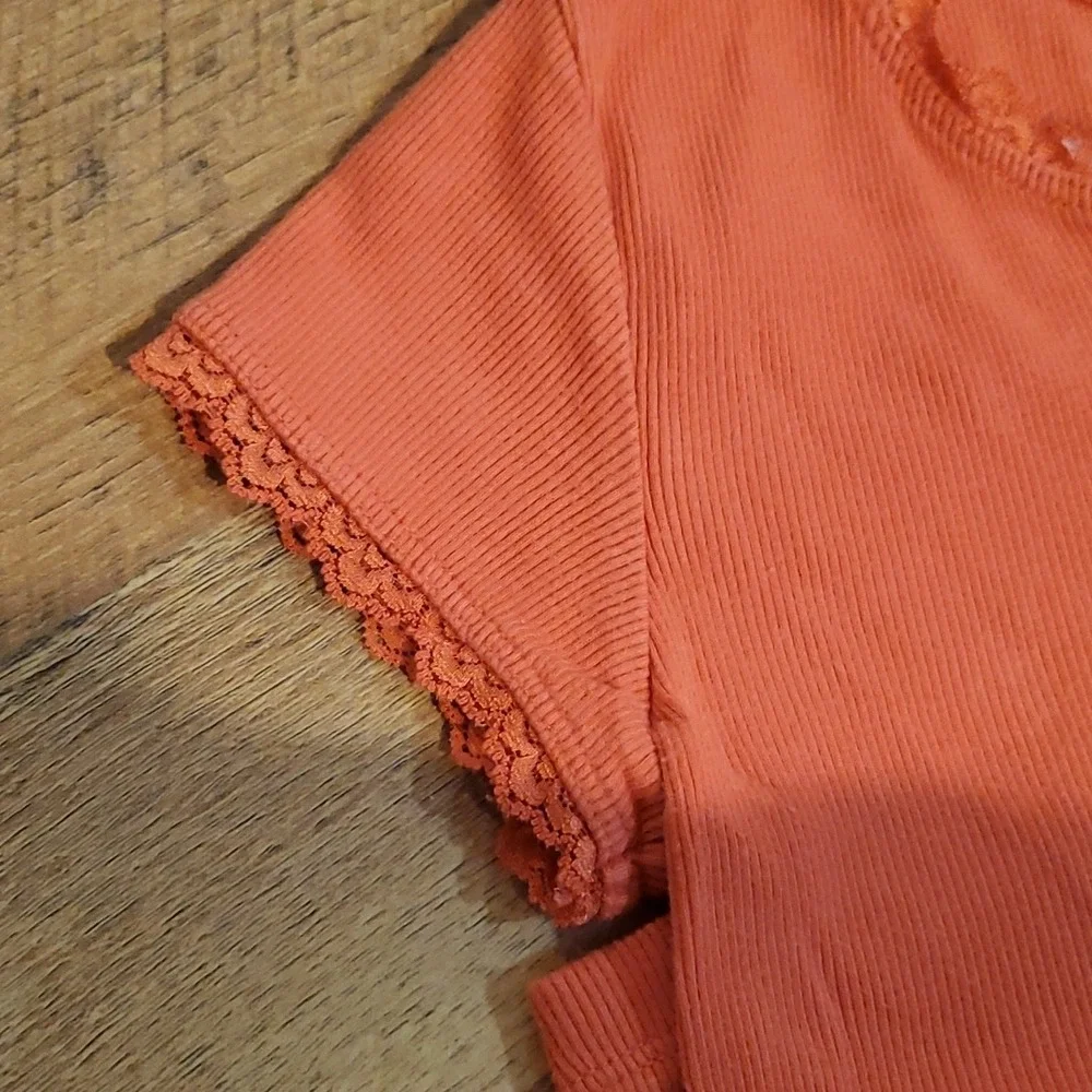 Children's Place‎ Girls Orange Ribbed Short Sleeve Shirt w Striped Skirt Size 5